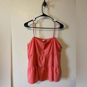 Paper Crane Tiered Coral/Pink Cami Tank Button Front Polyester Ruffle Bold